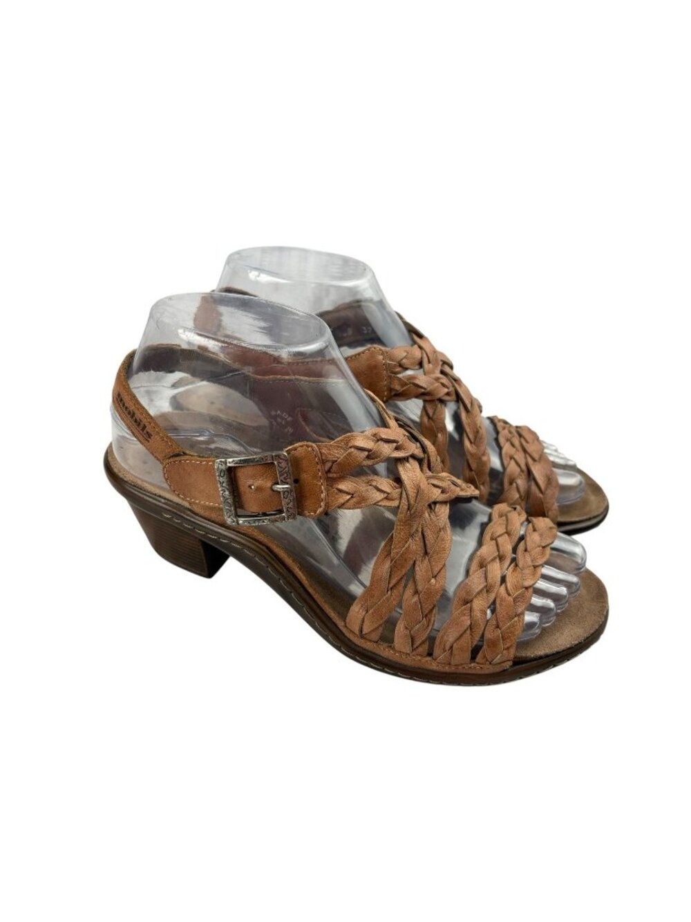 Mephisto Brown Braided Leather Slingback Sandals
